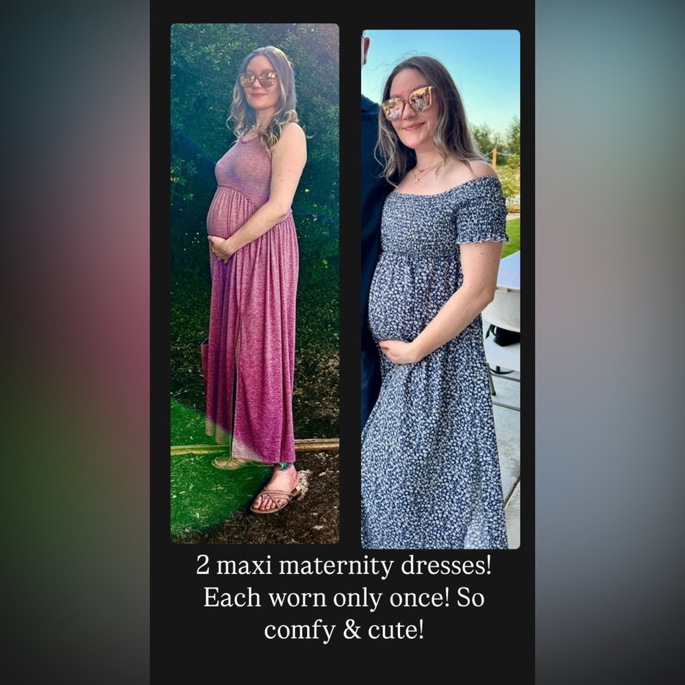 SHEIN Maternity Blue Off-Shoulder Maxi Sundress & Lavender Purple Maxi Dress